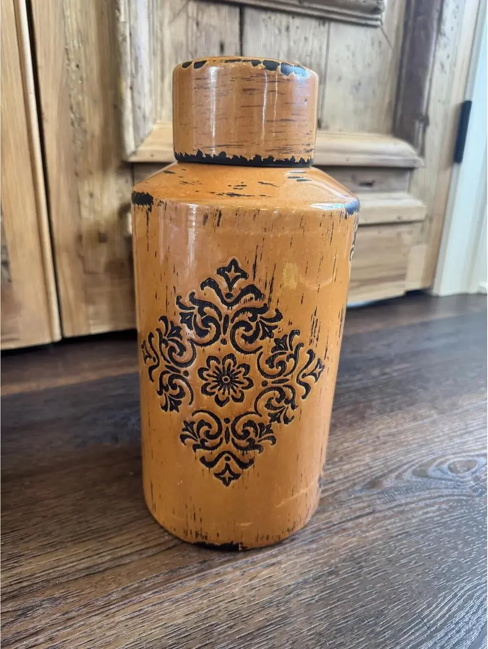 Hobby Lobby | Orange - Brown Distressed Decorative Canister | 1082